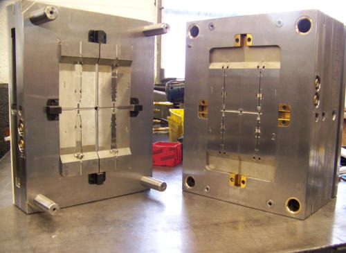 Finished lift handle mold, open on the bench
